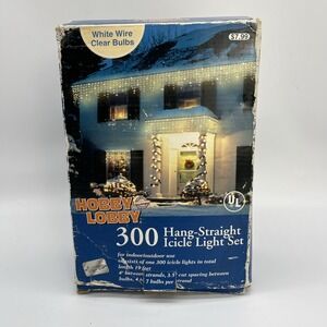 Vtg‎ Hobby Lobby 300 Hang-Straight Icicle Light Set Clear White Christmas Lights